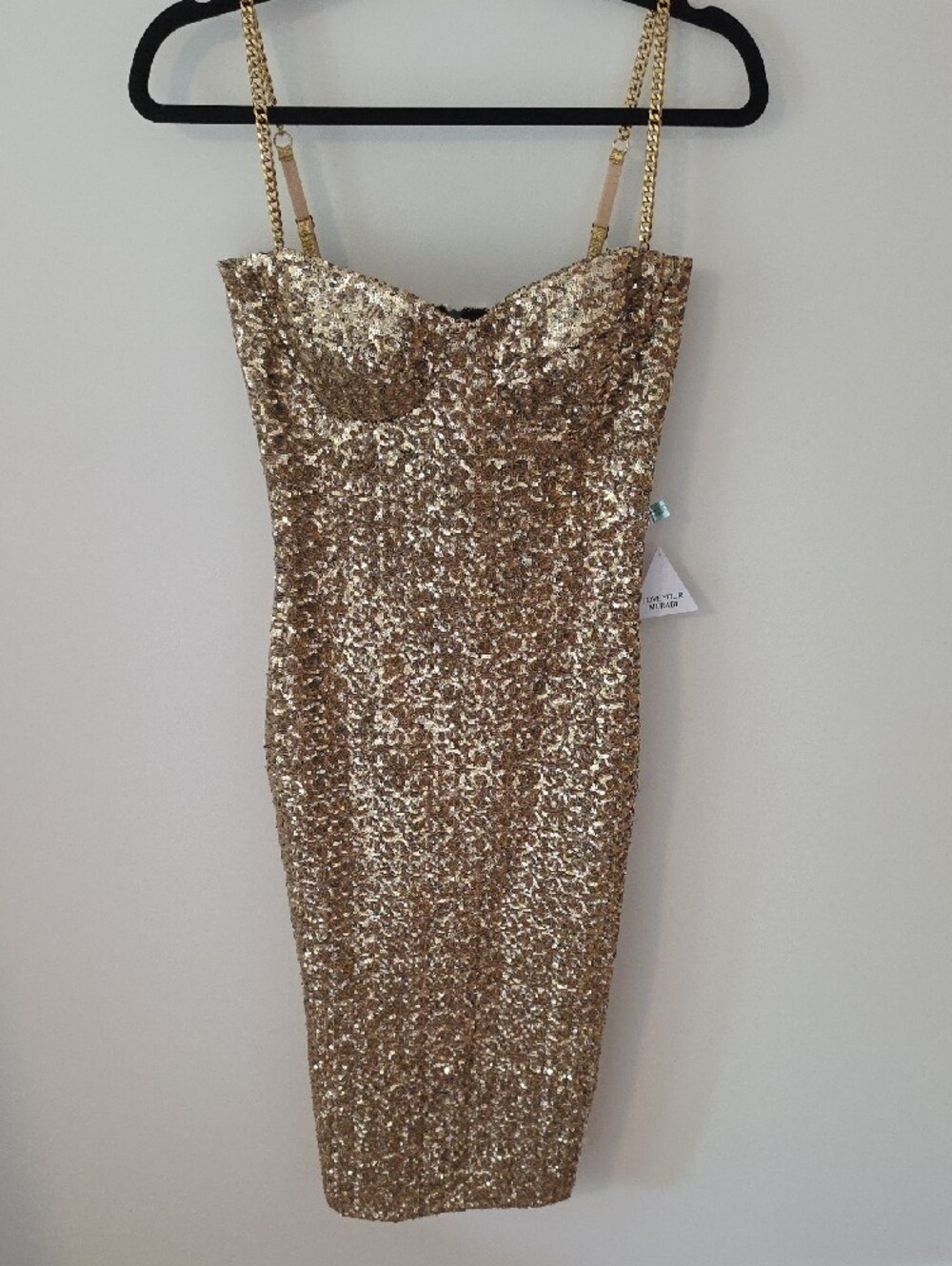 NADINE MERABI Nina Dress NWT Gold Sequin Sweetheart Midi Dress - Picture 4 of 8